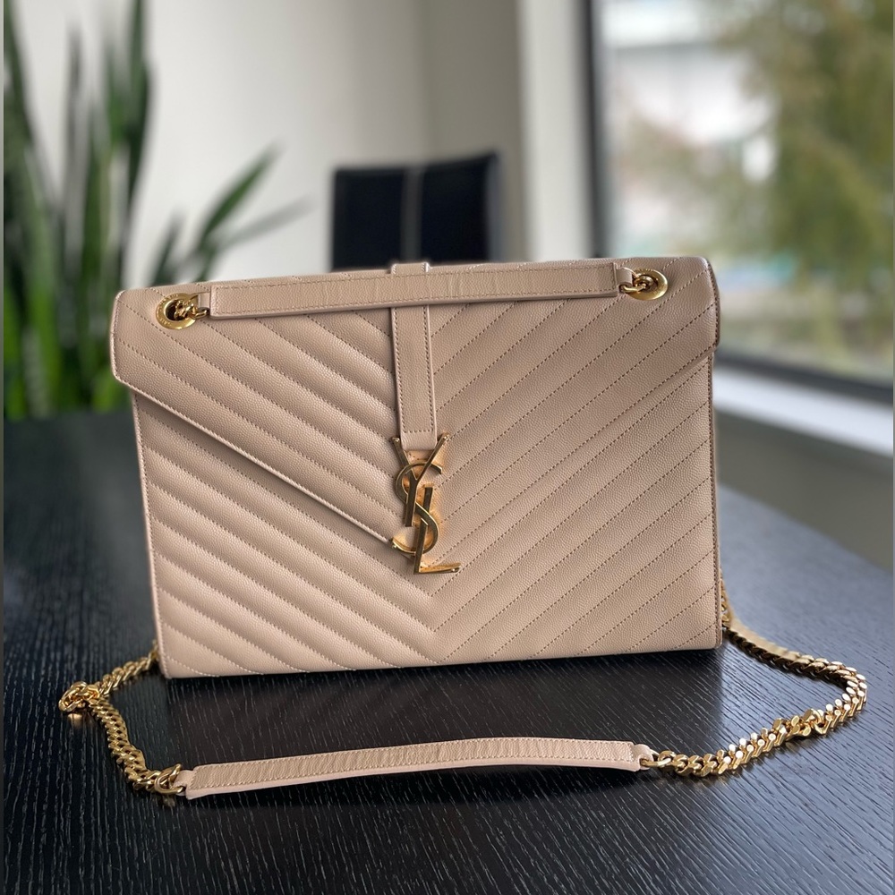 Saint Laurent Nude Bag With Gold Chain, Front Flap, Shoulder Bag